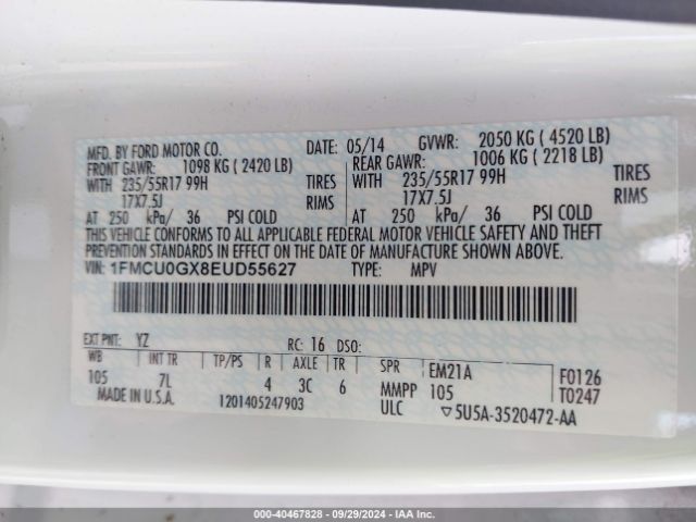 1FMCU0GX8EUD55627 Ford ESCAPE SE