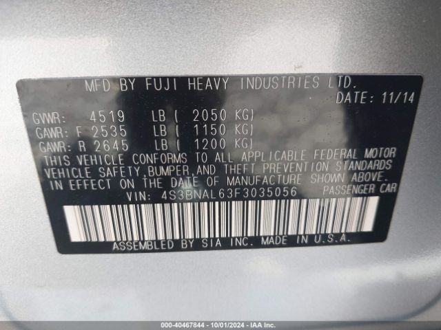 4S3BNAL63F3035056 Subaru Legacy 2.5i Limited