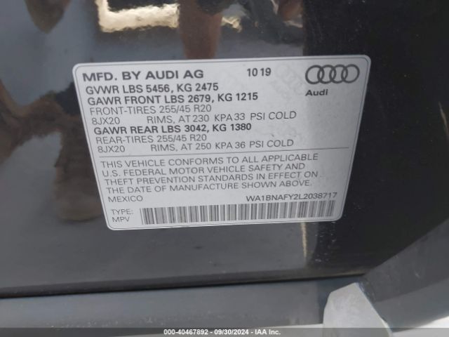 WA1BNAFY2L2038717 Audi Q5 Premium Plus 45 Tfsi Quattro S Tronic