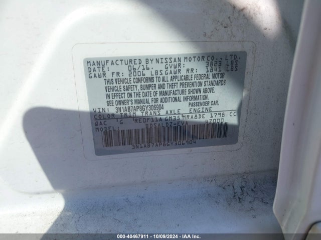 Nissan SENTRA SV 2016 3N1AB7AP8GY306904 Image 9
