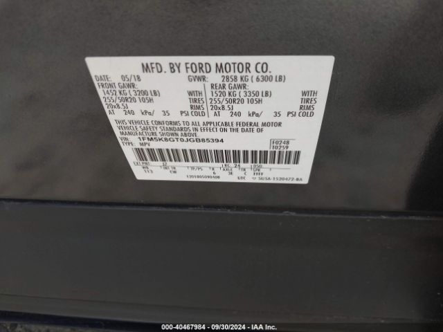 1FM5K8GT0JGB85394 Ford EXPLORER SPORT