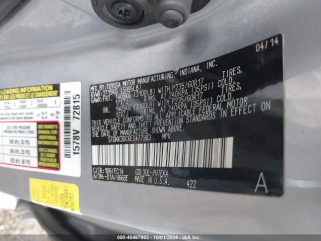 5TDKK3DC6ES477903 Toyota Sienna Le V6 8 Passenger