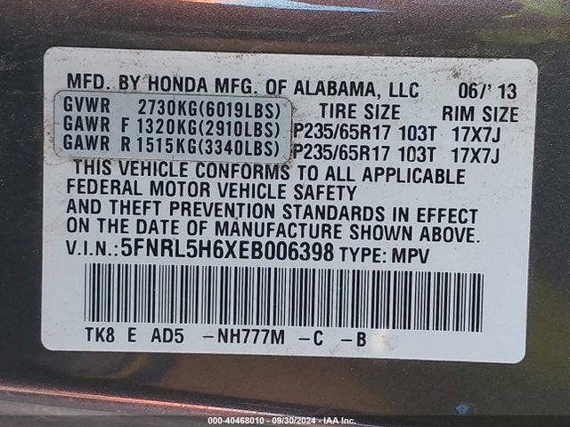 Honda Odyssey Ex-l 2014 5FNRL5H6XEB006398 Image 9