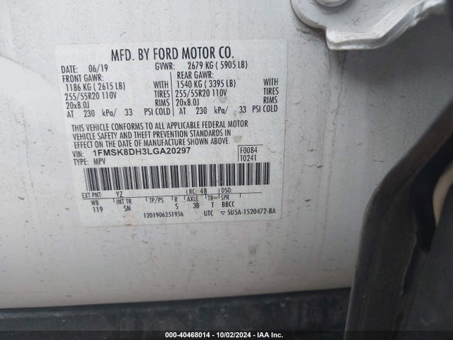 Ford EXPLORER XLT 2020 1FMSK8DH3LGA20297 Image 9