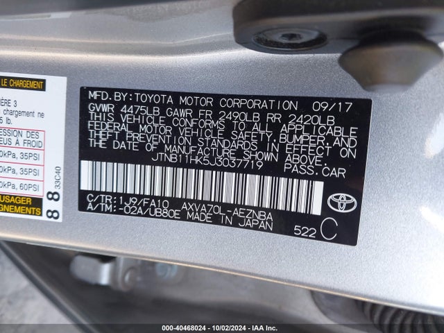 Toyota CAMRY LE 2018 JTNB11HK5J3037719 Image 9