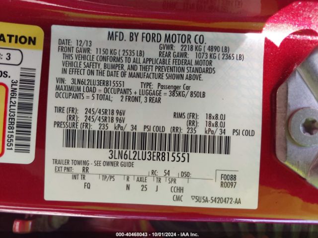 3LN6L2LU3ER815551 Lincoln MKZ HYBRID