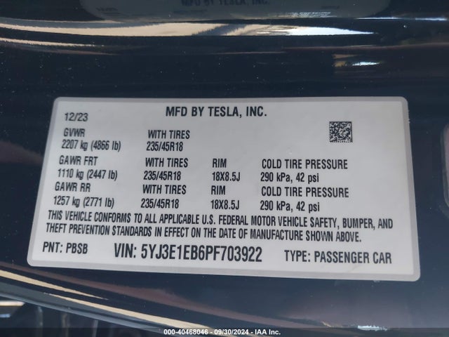 2023 TESLA MODEL 3 5YJ3E1EB6PF703922 Photo 8