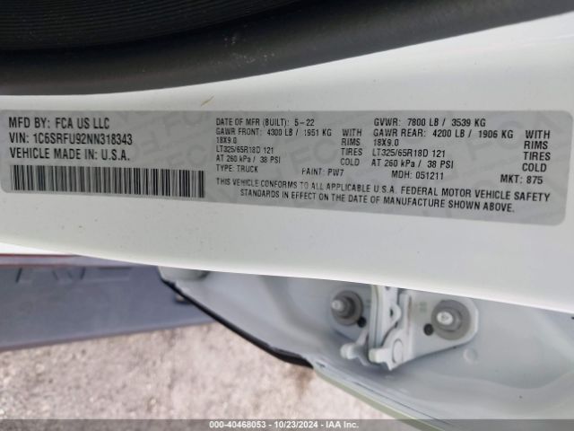 1C6SRFU92NN318343 RAM 1500 Trx