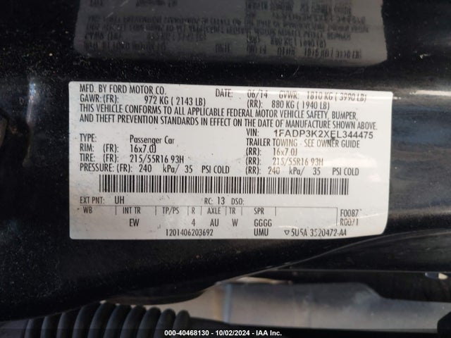 Ford FOCUS SE 2014 1FADP3K2XEL344475 Image 9