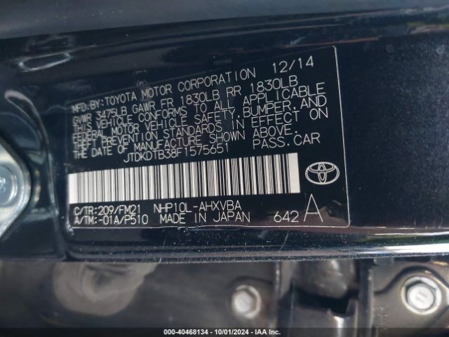 JTDKDTB38F1575651 Toyota Prius C Two