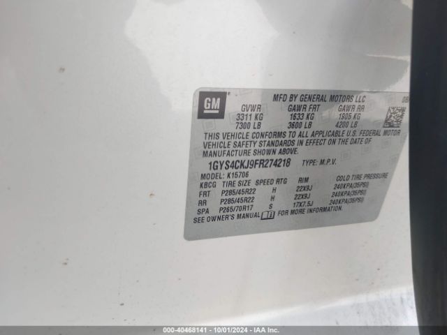 1GYS4CKJ9FR274218 Cadillac Escalade Premium