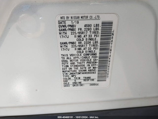 Nissan ROGUE SV 2019 JN8AT2MT4KW260093 Image 9