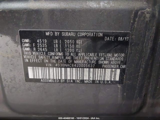 4S3BNAC64J3005637 Subaru Legacy 2.5i Premium