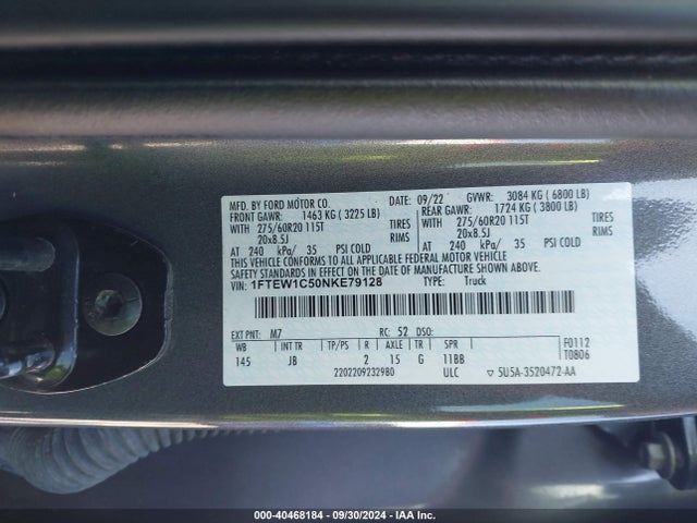 Ford F-150 Xl 2022 1FTEW1C50NKE79128 Image 9
