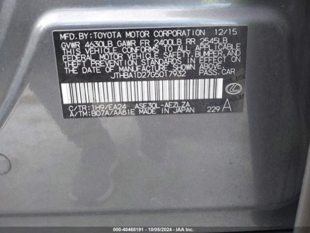JTHBA1D27G5017932 Lexus IS 200T
