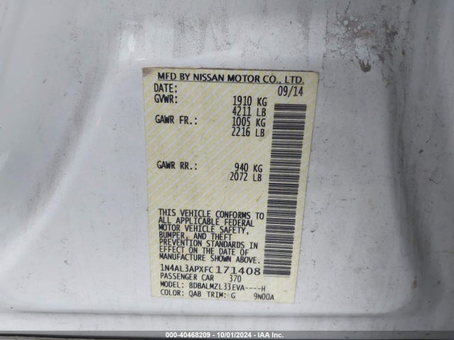 Nissan Altima 2.5 Sv 2015 1N4AL3APXFC171408 Image 9