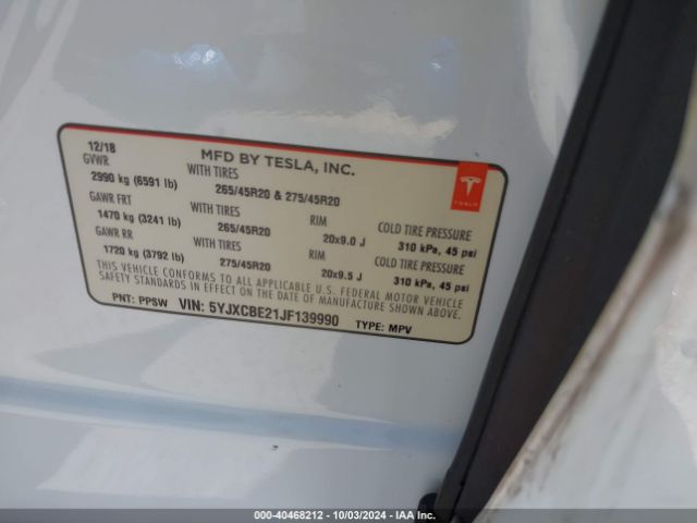 5YJXCBE21JF139990 Tesla Model X 100d/75d/p100d