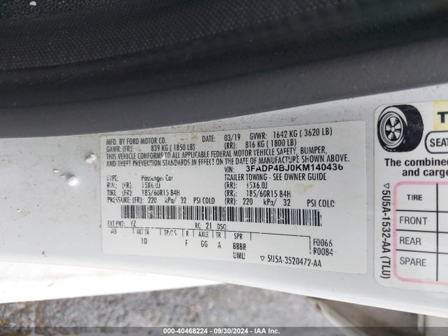 Ford FIESTA SE 2019 3FADP4BJ0KM140436 Image 9