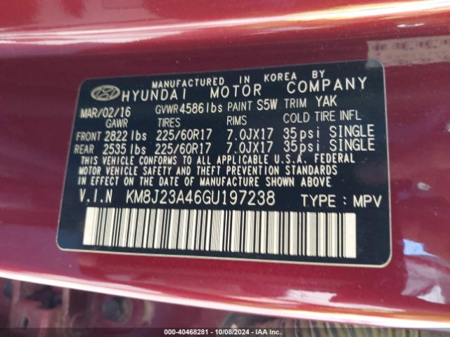 KM8J23A46GU197238 Hyundai TUCSON SE