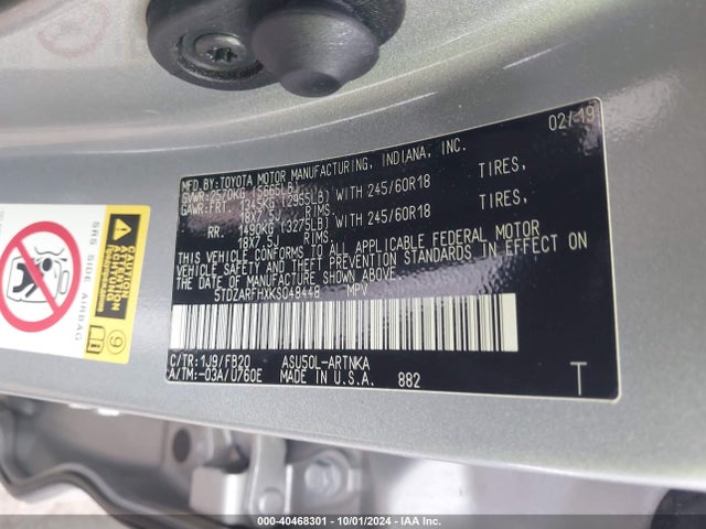 Toyota Highlander Le 2019 5TDZARFHXKS048448 Image 9
