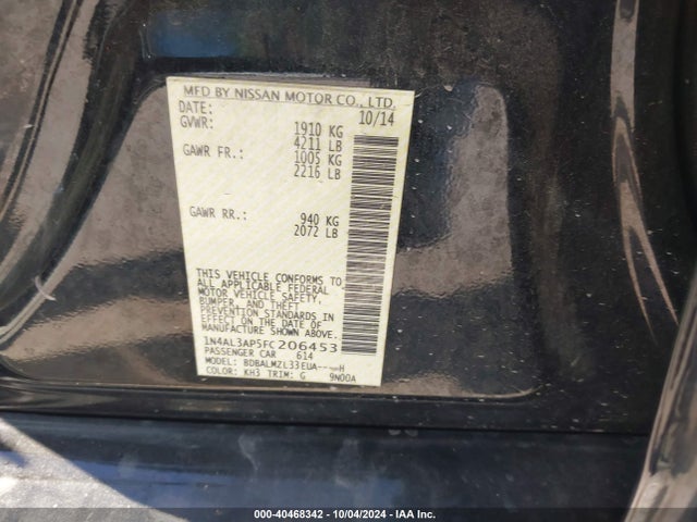 Nissan Altima 2.5 Sv 2015 1N4AL3AP5FC206453 Image 9