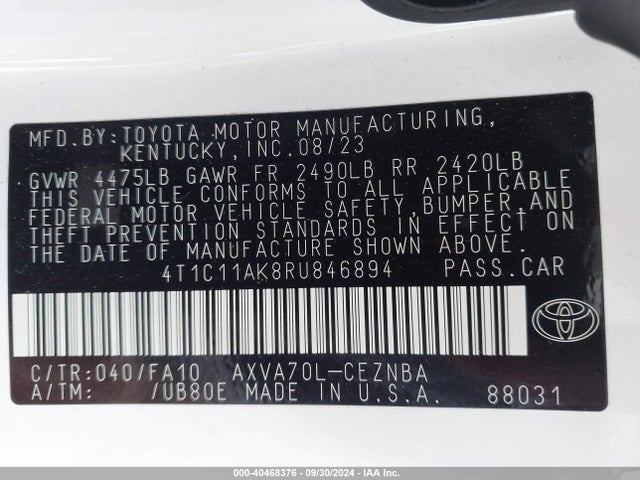 Toyota CAMRY LE 2024 4T1C11AK8RU846894 Image 9