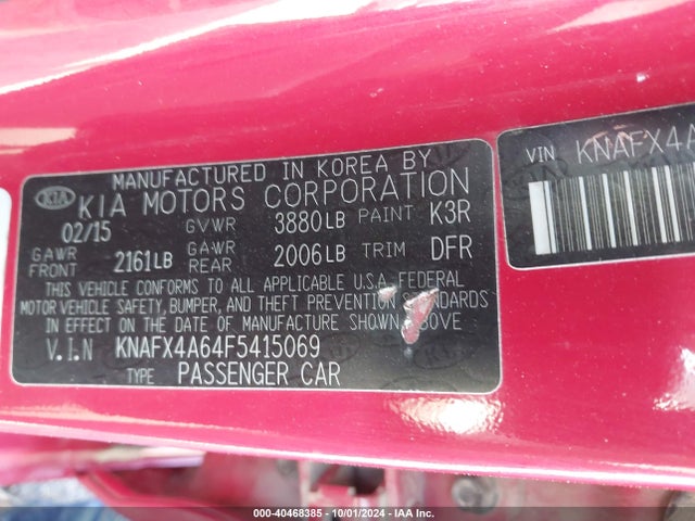 KIA FORTE LX 2015 KNAFX4A64F5415069 Image 9