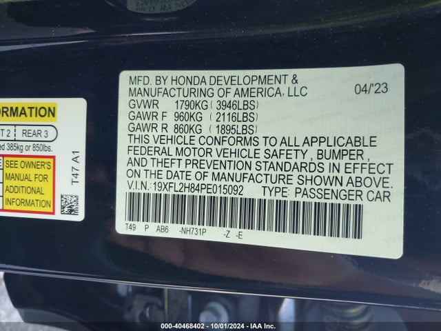 Honda Civic Sport 2023 19XFL2H84PE015092 Image 9