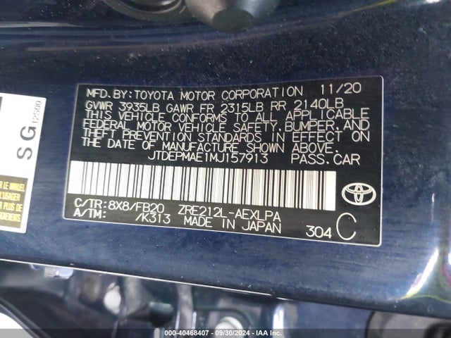 Toyota COROLLA LE 2021 JTDEPMAE1MJ157913 Image 9