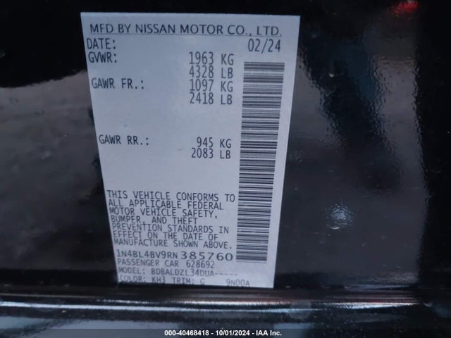 Nissan Altima S Fwd 2024 1N4BL4BV9RN385760 Image 9