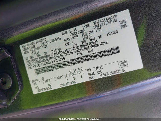 Ford F-150 Xlt 2015 1FTEX1C83FKF23616 Image 9