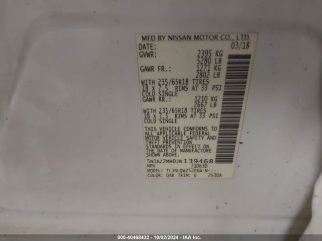 5N1AZ2MH0JN139468 Nissan MURANO SV