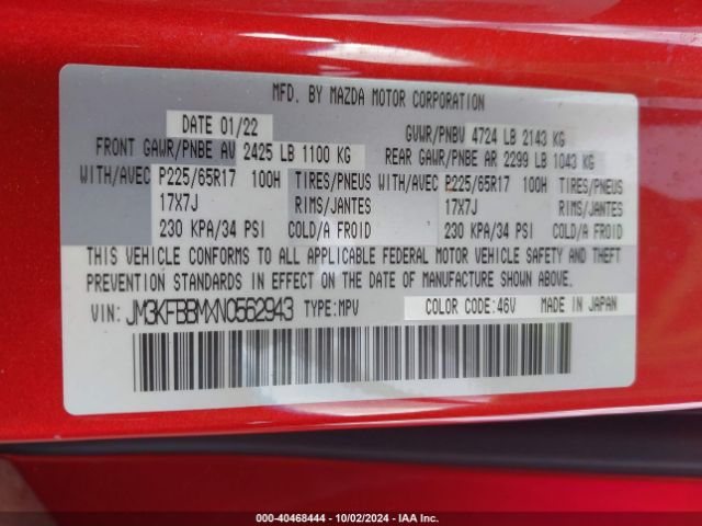 JM3KFBBMXN0562943 Mazda Cx-5 2.5 S Select