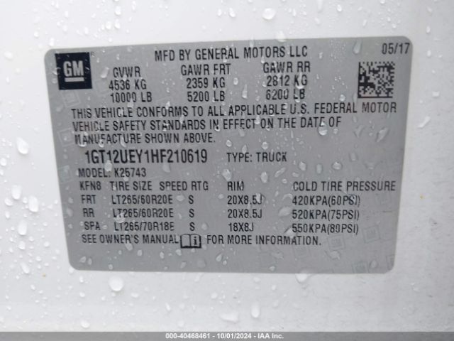 1GT12UEY1HF210619 GMC Sierra 2500hd Denali