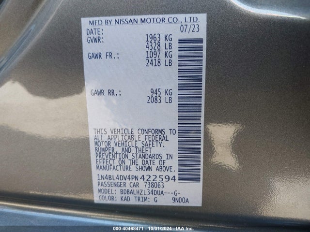 Nissan Altima Sv Fwd 2023 1N4BL4DV4PN422594 Image 9