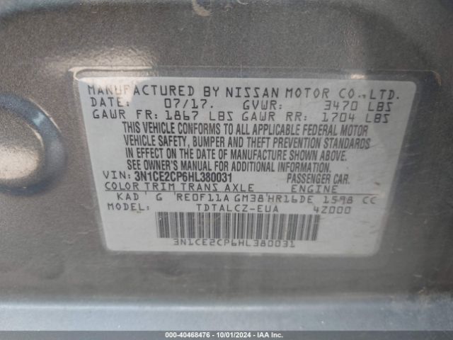 3N1CE2CP6HL380031 Nissan Versa Note S Plus