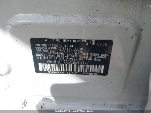 Subaru Impreza 2.0i 2016 JF1GPAA6XGH204177 Image 9