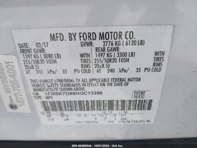 Ford EXPLORER XLT 2017 1FM5K7D88HGC13396 Image 9