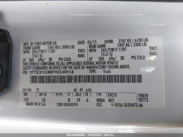 1FTEX1C86FKD49914 Ford F-150 Xl