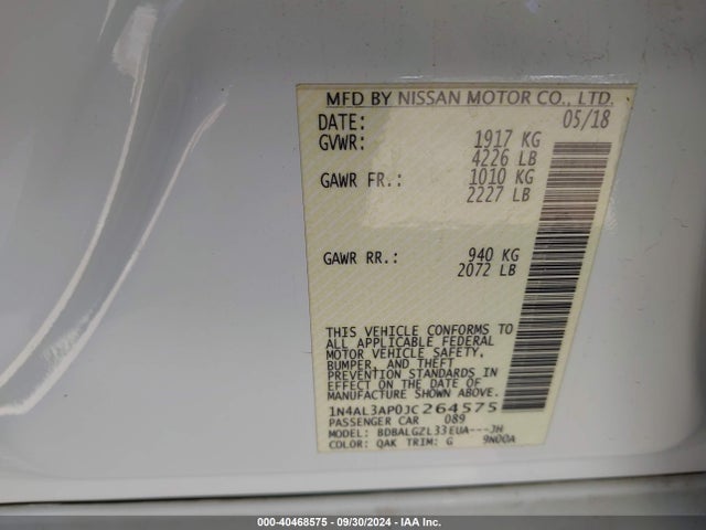 Nissan Altima 2.5 S 2018 1N4AL3AP0JC264575 Image 9