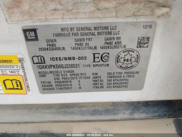 1GKKVPKD8GJ238531 GMC Acadia Sle-2