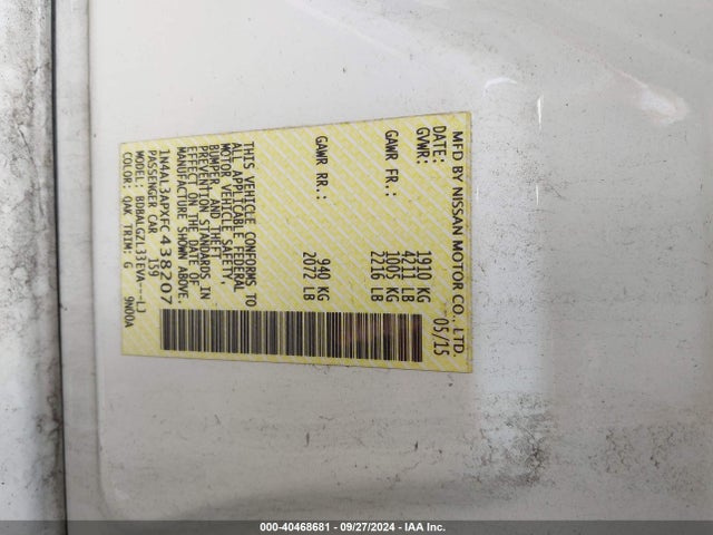 Nissan Altima 2.5 S 2015 1N4AL3APXFC438207 Image 9