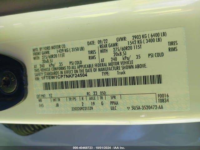 Ford F-150 Xl 2022 1FTEW1CP7NKF24504 Image 9