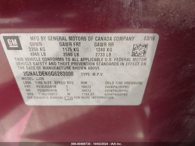 2GNALDEK6G6283008 Chevrolet Equinox Ltz