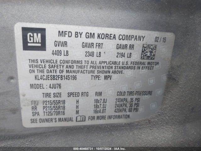 KL4CJESB2FB145196 Buick Encore