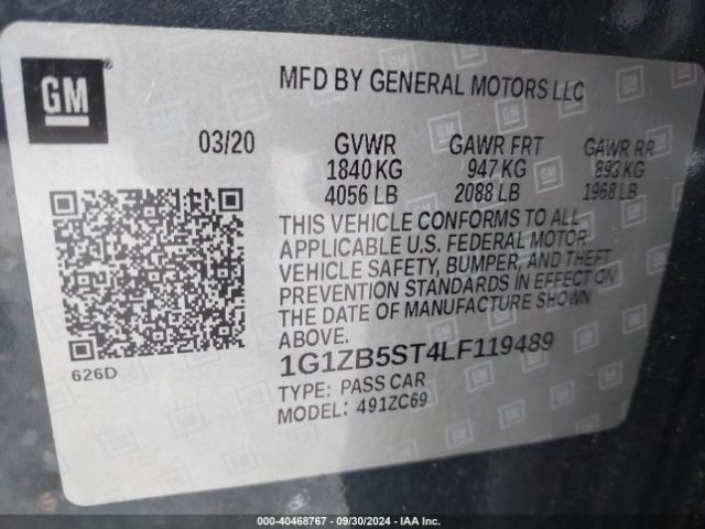 1G1ZB5ST4LF119489 Chevrolet Malibu Fwd Ls