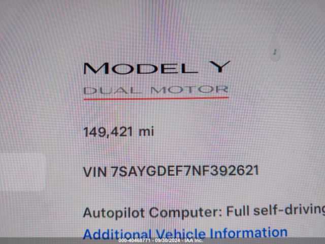 7SAYGDEF7NF392621 Tesla Model Y Performance Dual Motor All-wheel Drive