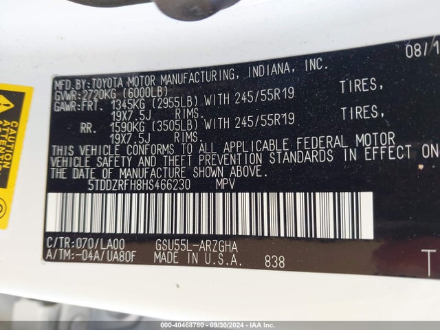 Toyota Highlander Limited Platinum 2017 5TDDZRFH8HS466230 Image 9