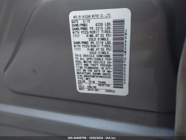 Nissan Rogue Select S 2015 JN8AS5MT9FW658250 Image 9