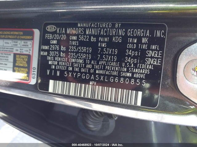 KIA Sorento 3.3l S 2020 5XYPGDA5XLG680855 Image 9